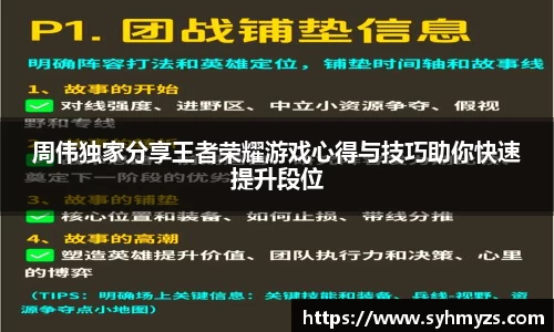 周伟独家分享王者荣耀游戏心得与技巧助你快速提升段位